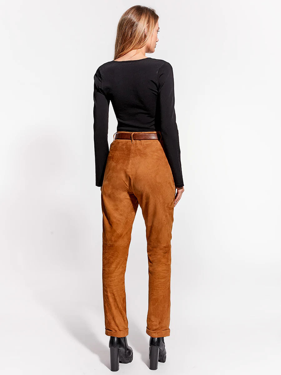 ASbyDF DENISE UPCYCLED SUEDE TROUSERS- clay