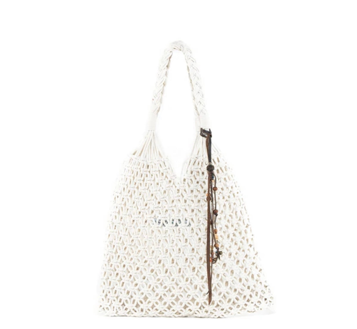 JADEtribe Macrame Sac Charm Tote Sand