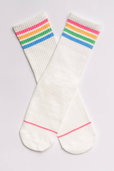 PJ Salvage Fun Socks - Ivory w/ Rainbow Stripes