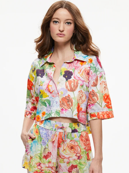 Alice + Olivia Carver Cropped SS Work Shirt