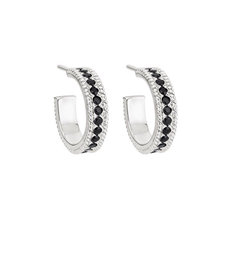 Anna Beck black onyx pave hoop post silver earring